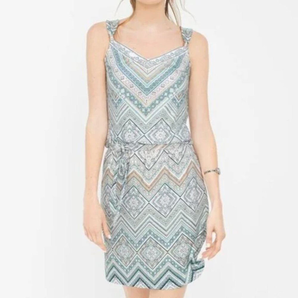 White House Black Market Printed Blouson Dress Blue and White Size L